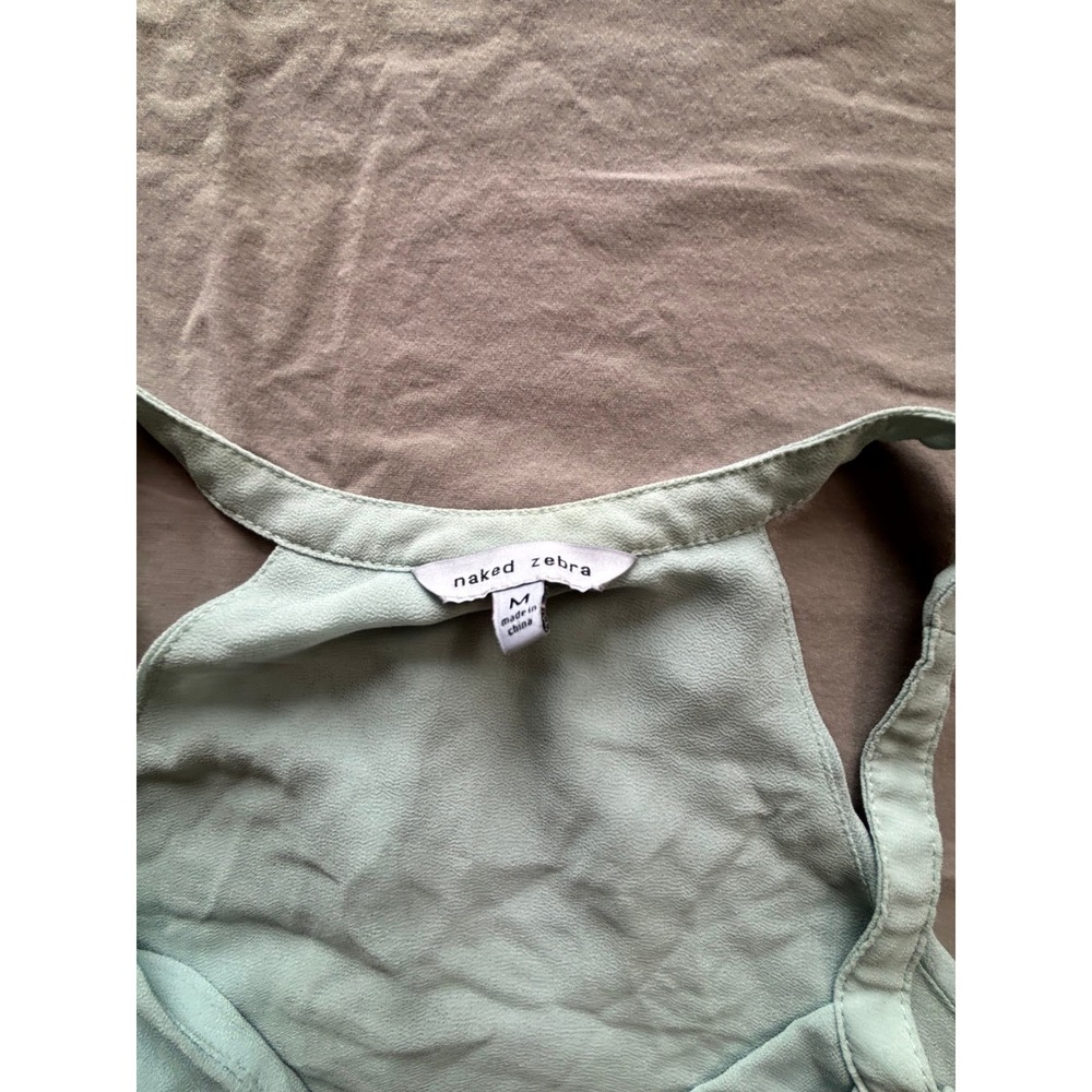 Naked Zebra Sage Green Halter Wrap Front Sleeveless Blouse Top Medium - Picture 3 of 7